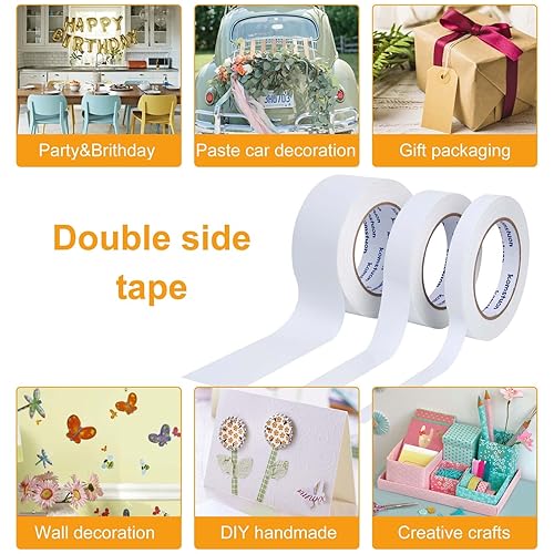 Miniatura 6 de komstuon Cinta de doble cara de 1 pulgada x 30 yardas, 3 rollos de cinta de doble cara para manualidades, arte, bricolaje, álbumes de recortes,