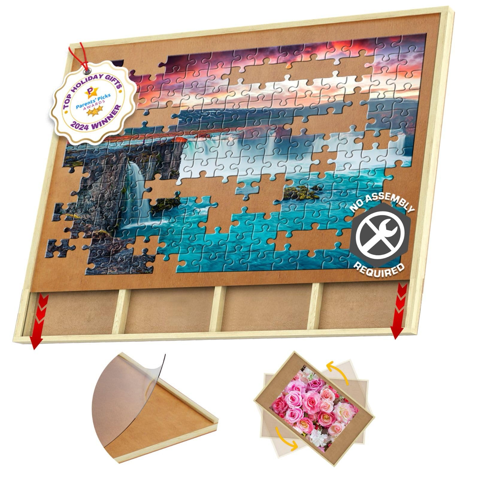 1000 Piece Wooden Jigsaw Puzzle Board - 4 Drawers, Patent Pending Design - Rotating Puzzle Table | 30” X 22” Jigsaw Puzzle Tables | Puzzles Cover & Lazy Susan| Portable Puzzles Tables for Adults
