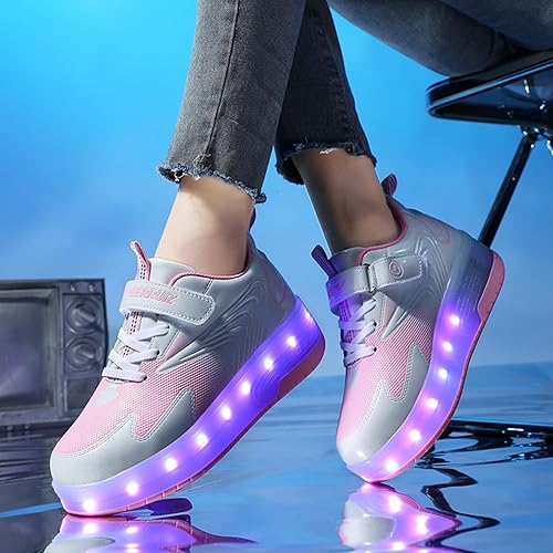Miniatura 4 de Ehauuo - Zapatos de dos ruedas con luces recargables, con ruedas retráctiles, tenis unisex con LED intermitentes para Niñas Niños, Principiantes,