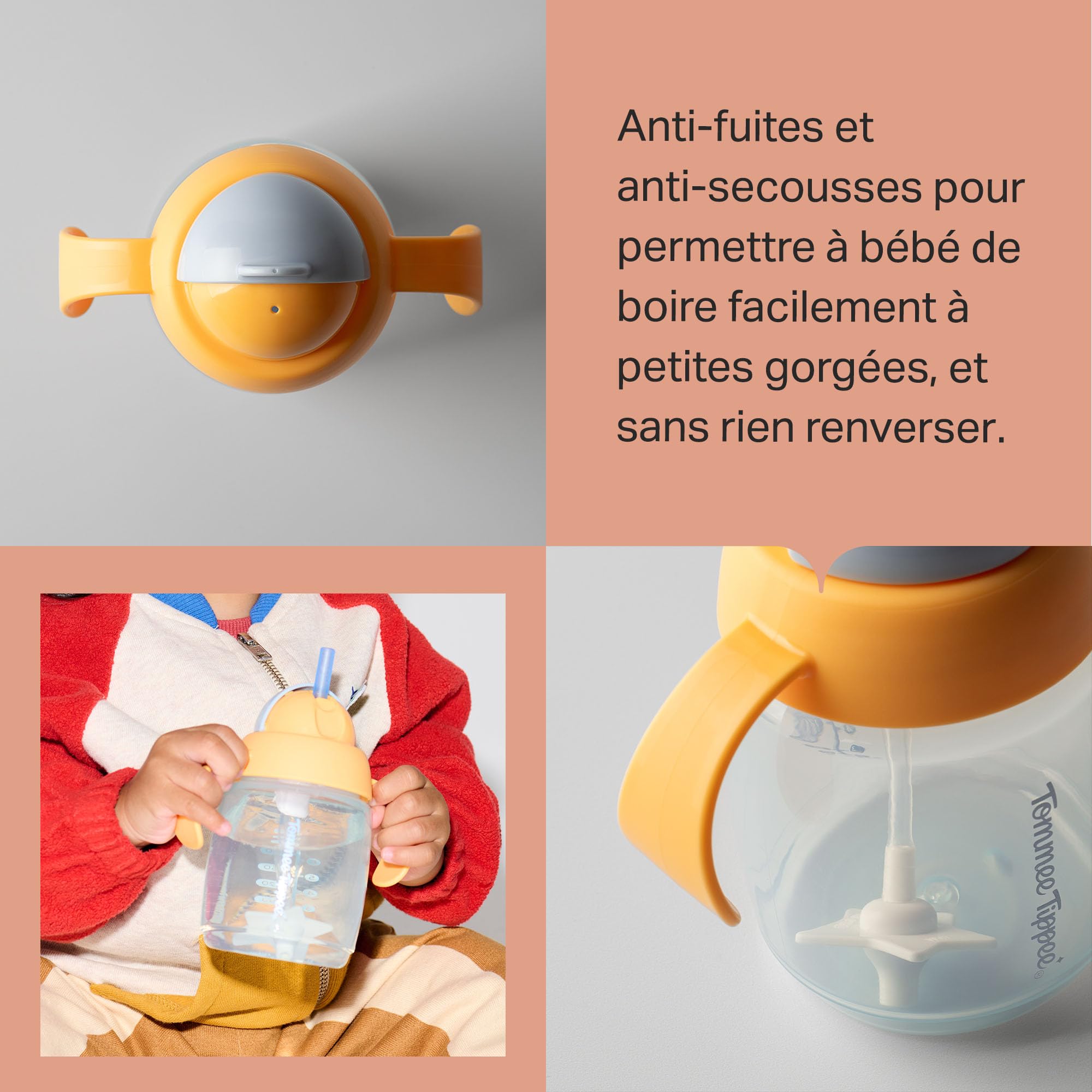 Tommee Tippee tasse à paille d’apprentissage, 240ml, Tasse de transition pour nourrissons à partir de 6 mois, dotée d’une paille lestée en silicone et de poignées faciles à saisir, Bleu et Orange, x 2