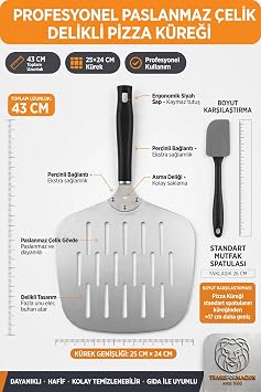 Transformacion Delikli Pizza Küreği 18/10 Çelik 25x24 cm Kısa Saplı Ev Tipi Taş Fırın Pizza Pateli 723461