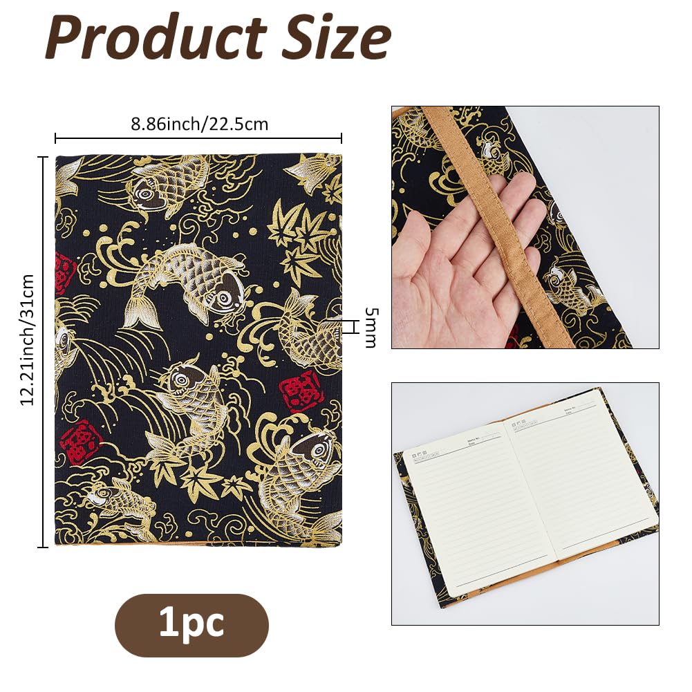 SUPERFINDINGS Housse Imperméable pour Livre A5 Couverture en Tissu Motif Floral 31 x 22.5cm Noir