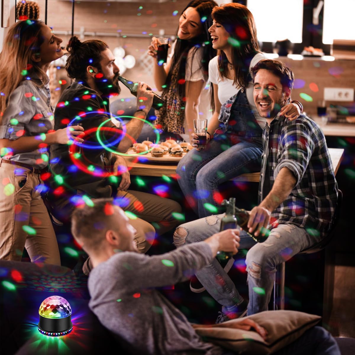 Discokugel, BLITZWILL 5W LED Discolicht Partylicht RGB Discokugel 51 LEDs Musikgesteuert & Automatischer Modus mit EU Stecker, Bühnenlichter Disco Party Licht Deko für Heim Geburtstag Weihnachten KTV
