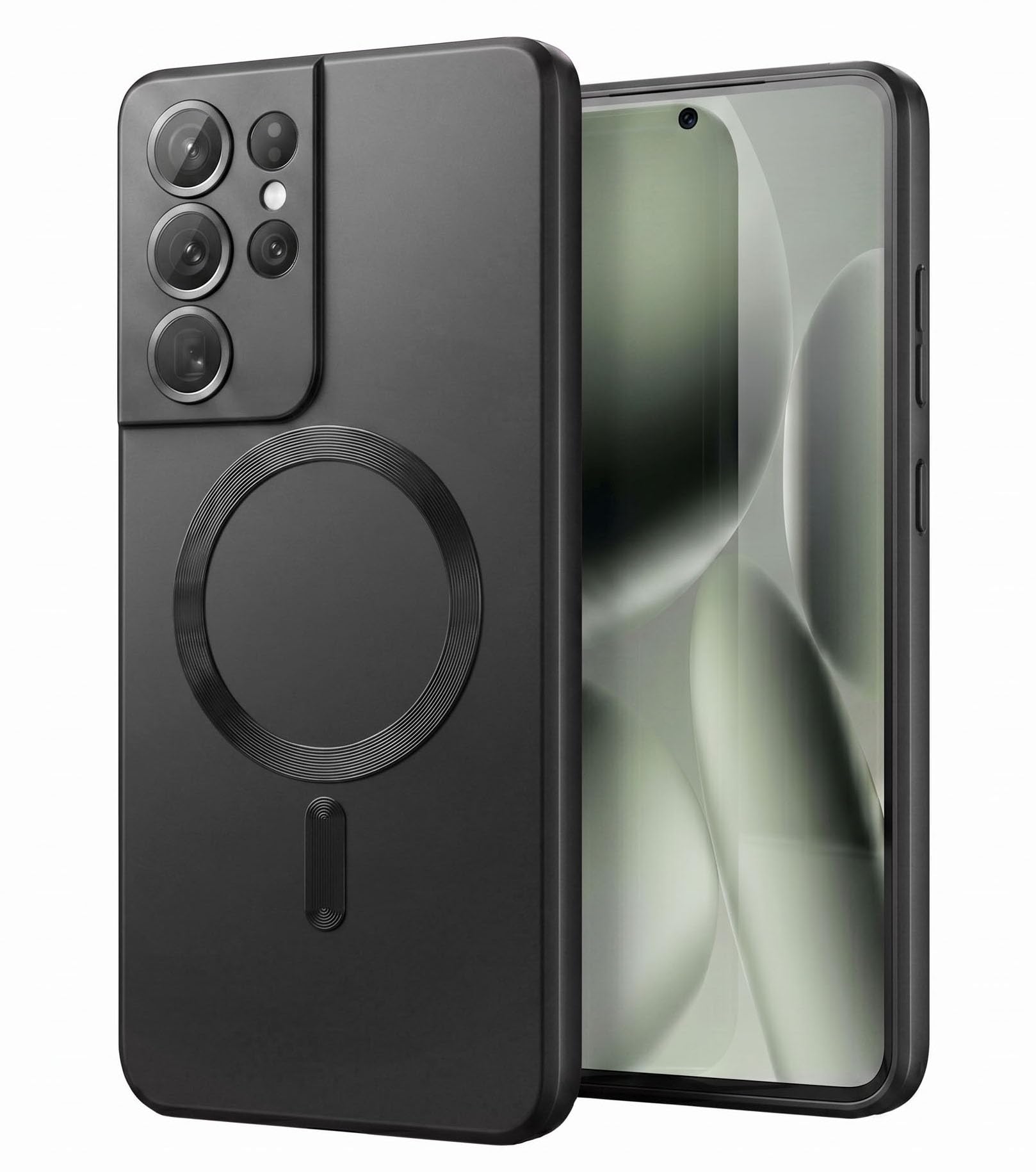 amazon basics Premium Mag-Safe Case for Samsung Galaxy S21 Ultra | Shockproof & Anti-Scratch Cover | Soft Silicone with Wireless Charging | Camera Lens Guard - Black