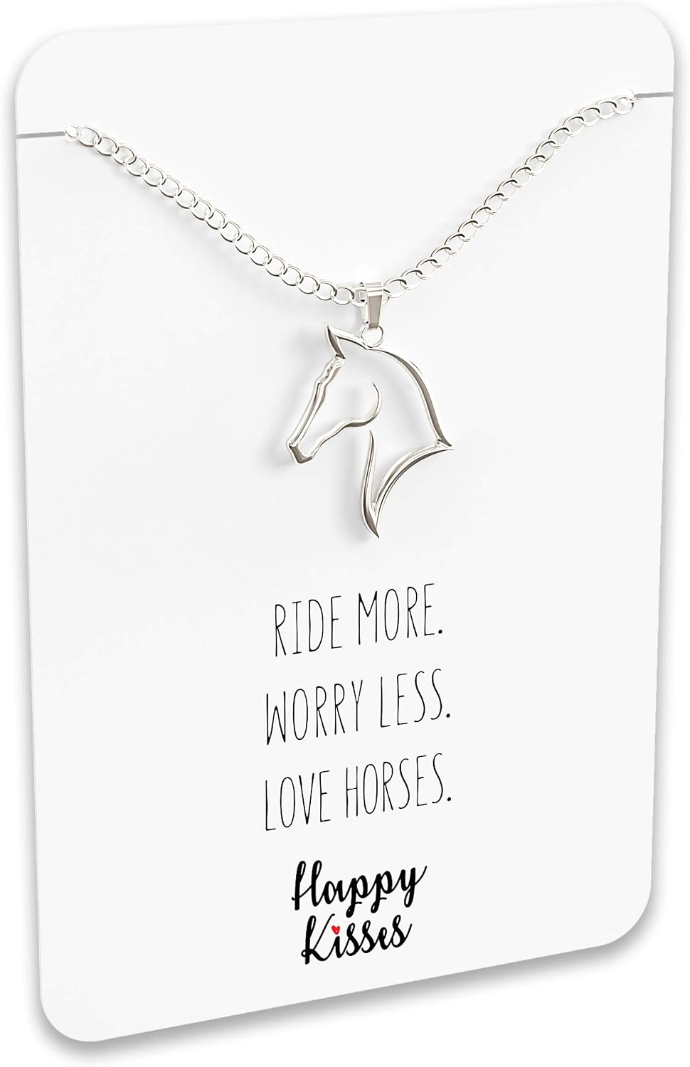 Happy Kisses Horse Necklace - Elegant Horse Themed Jewelry for Girls 8-12 & Women - Charm with Message Card - Equestrian Gifts for “I Love Horses” and Racing