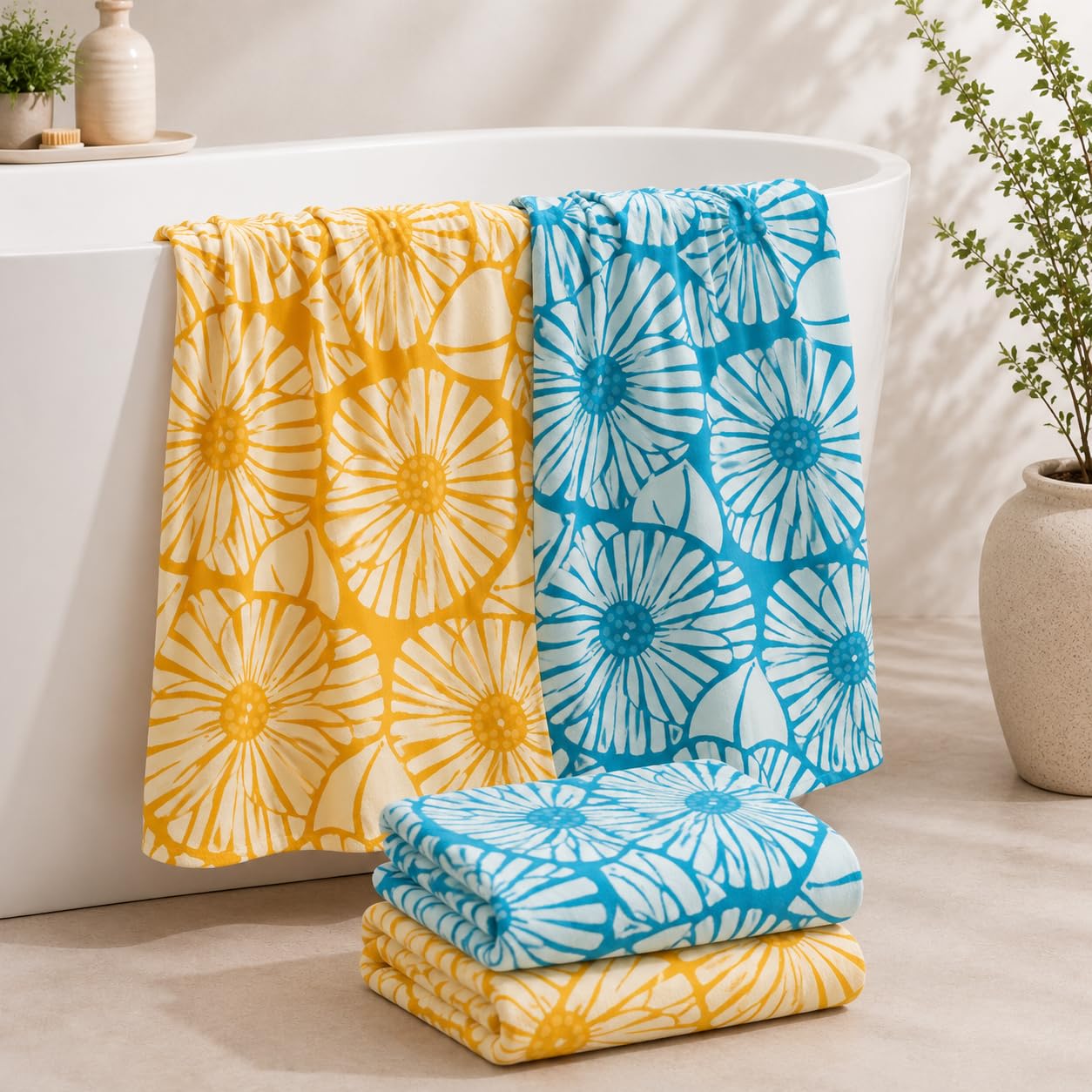 Yaanthiv's Premium Bath Towels - EcoLuxury Range of Printed Bath Towels, 300 GSM, 78 CM X 154 CM, Washable and Quick Dry Towels, Light Weight, Fast Absorbing, Rich Elegant Design Towels(Pack of 2)