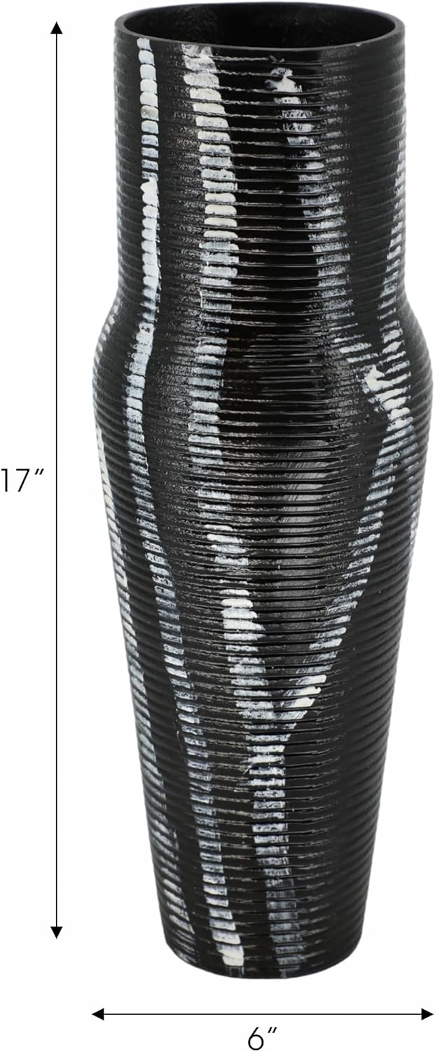 Contemporary Ribbed Metal Vase for Living Room Decor - Decorative Flower Vase Perfect for Bedroom, Home Accent, and Console Table Decor - Stylish House Vase for Office Display - 17" Gray