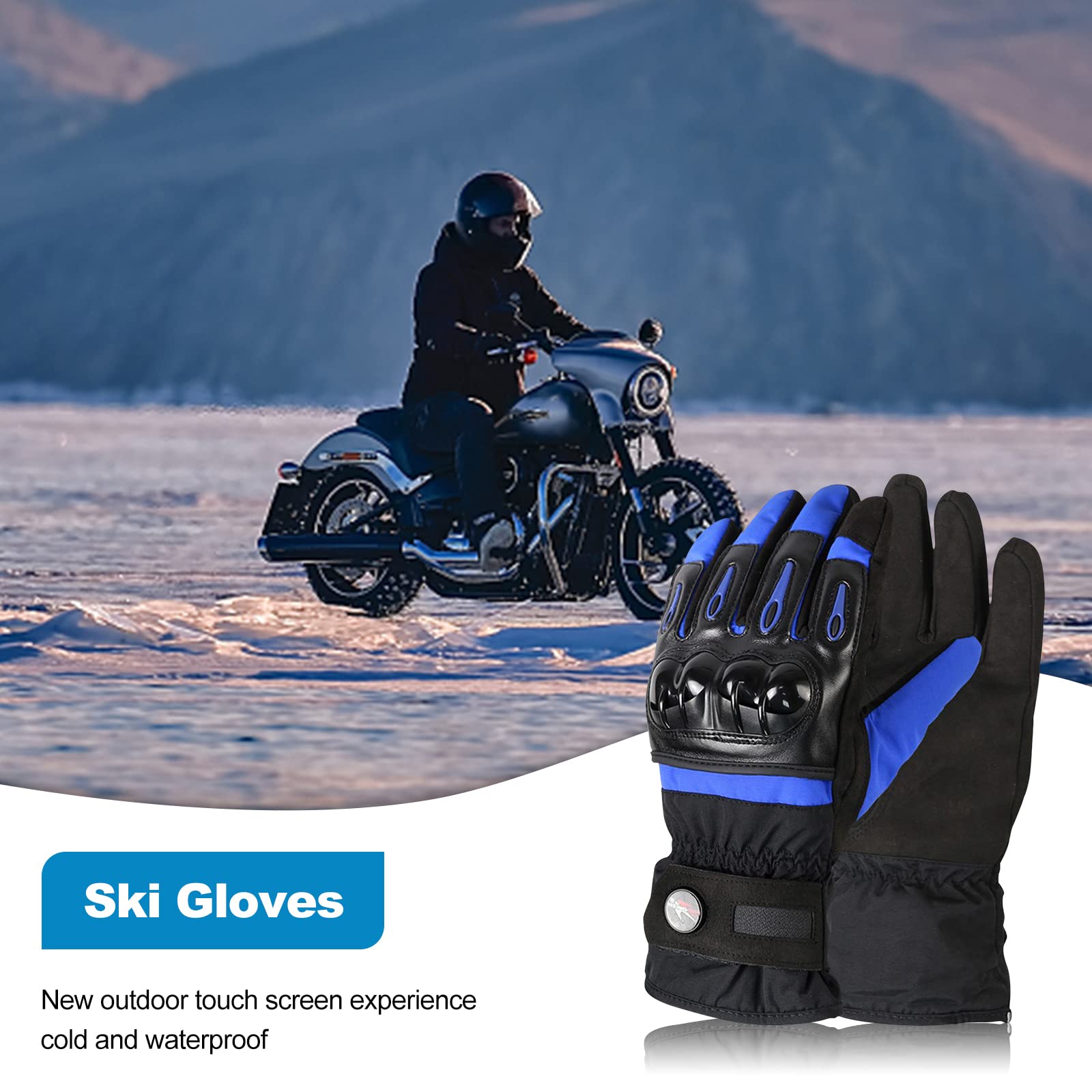 Motocykl rękawice motocyklowe, rękawice wyścigowe Powersports ciepłe wiatroszczelne wodoodporne, rękawiczki z ekranem dotykowym dla mężczyzn i kobiet (niebieskie, M)