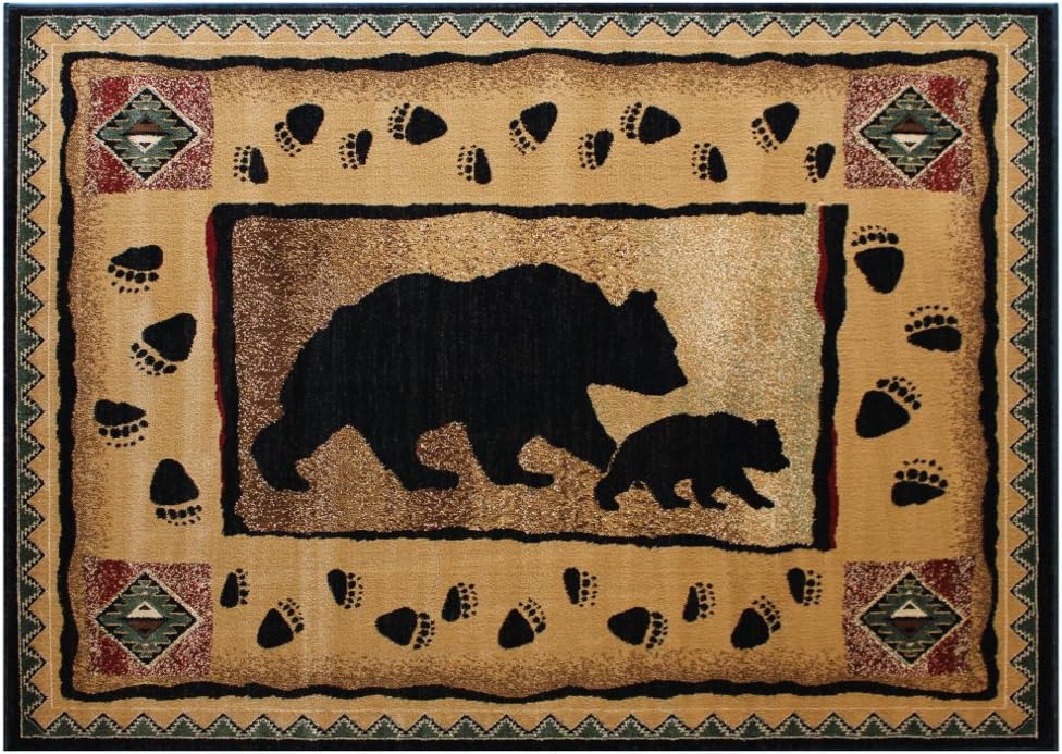 Cabin Lodge Area Rug with Bear and Cub Image (5 Feet 2 Inch X 7 Feet 3 Inch)