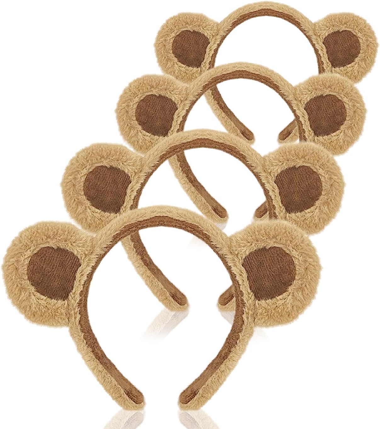 SIOTMERA Brown Bear Ears Cute Headband Fluffy Hairband Animal Head Wear for Party Celebrations Trips Decoration Cosplay Dress up Costume Makeup Washing Face Adults Womens Gift, 4 packs