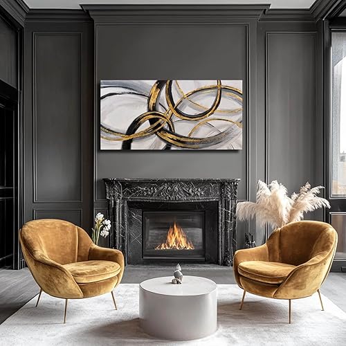 Miniatura 5 de SOUGUAN Cuadro de arte moderno negro para dormitorio, pintura al óleo abstracta gris, decoración del hogar para sala de estar, comedor, oficina, 24