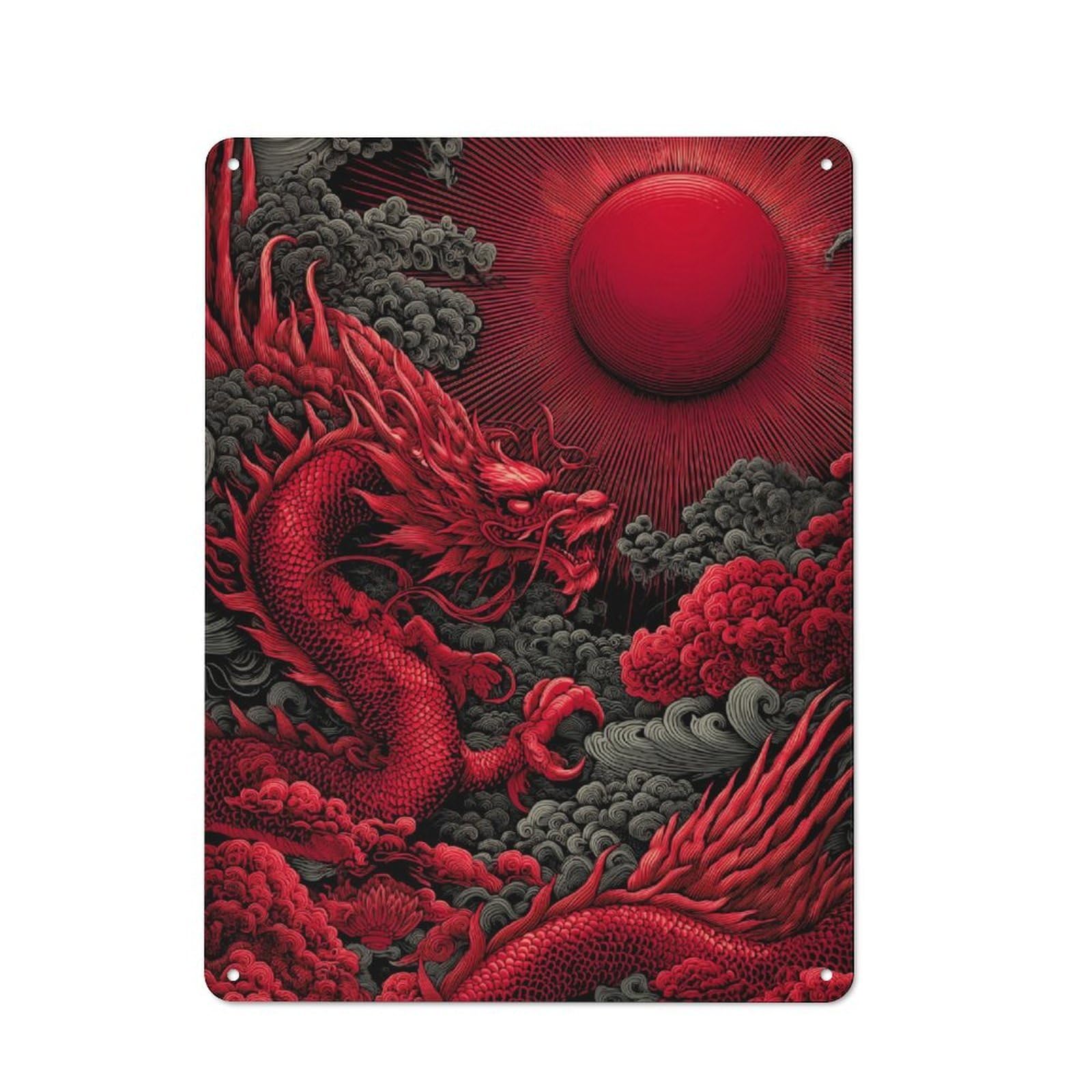 Junmoney Red Dragon Rising Retro Tin Wall Plaque 40X30cm For Home Office Or Studio, Wall Decoration For Home Offices And Studios