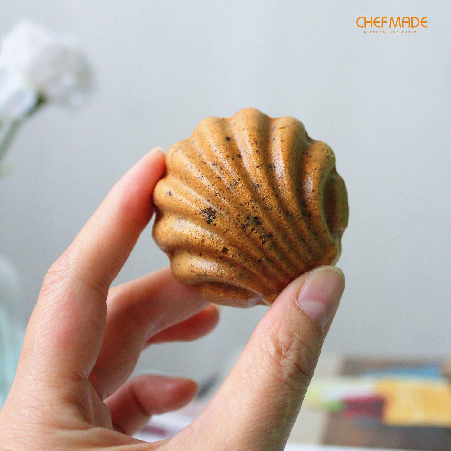 CHEFMADE Forma do ciasta Madeleine, 12 wnękami nieprzywierająca powłoka z kulistą powłoką do pieczenia w piekarniku (szampan gold)