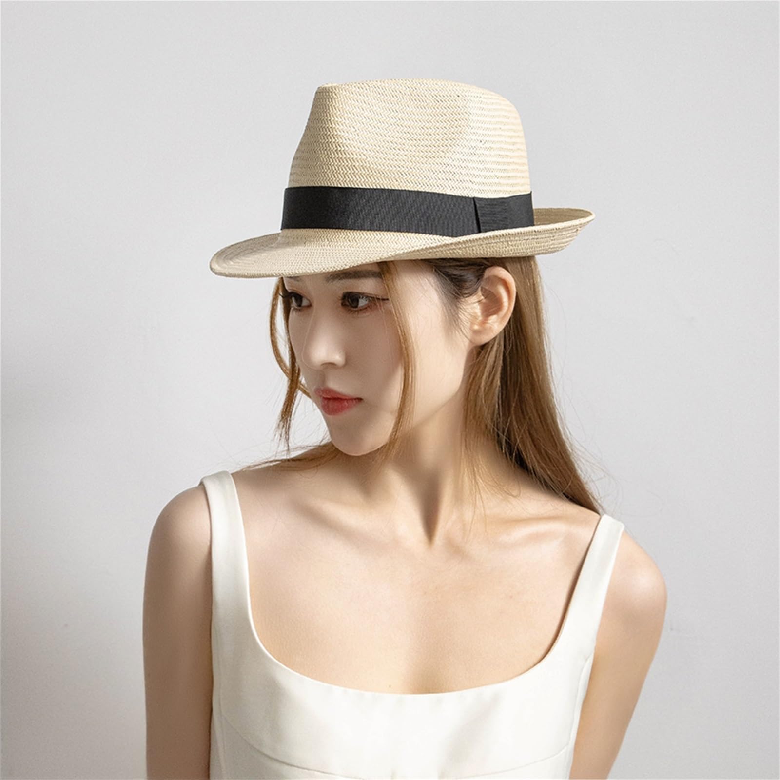 Cappello Jazz a Tesa Corta in papiro Intrecciato a Mano per L'Estate - Cappello di Paglia con Protezione Solare