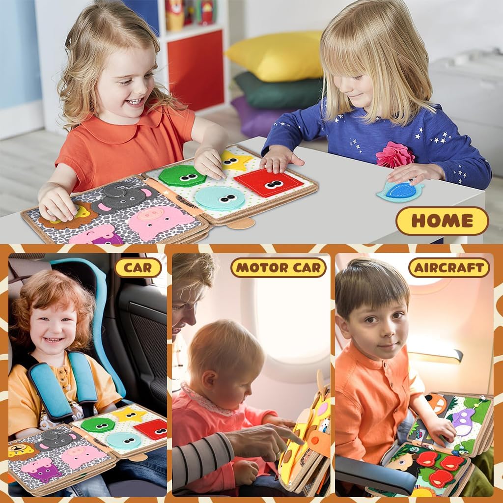Clapstore Giraffe Toddler Busy Book, Montessori Toys for Boys Girls 1 2 3 4 Year Old, Educational Quiet Activity Book with Knowledge with Animal, Parent-Kids Activity Toy, Fit as Gifts for Children 1