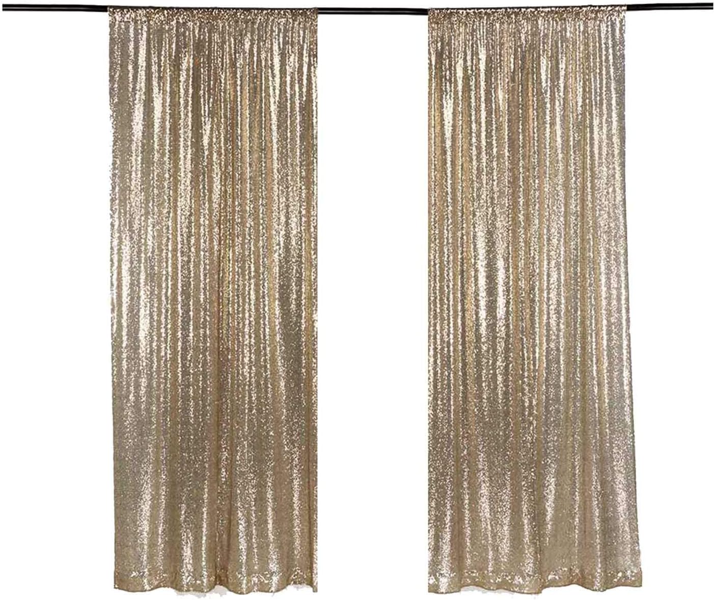 2 Panels Light Gold Sequin Backdrop Glitter Fabric for Wedding Birthday Parties Shimmer Wall-2x8ft
