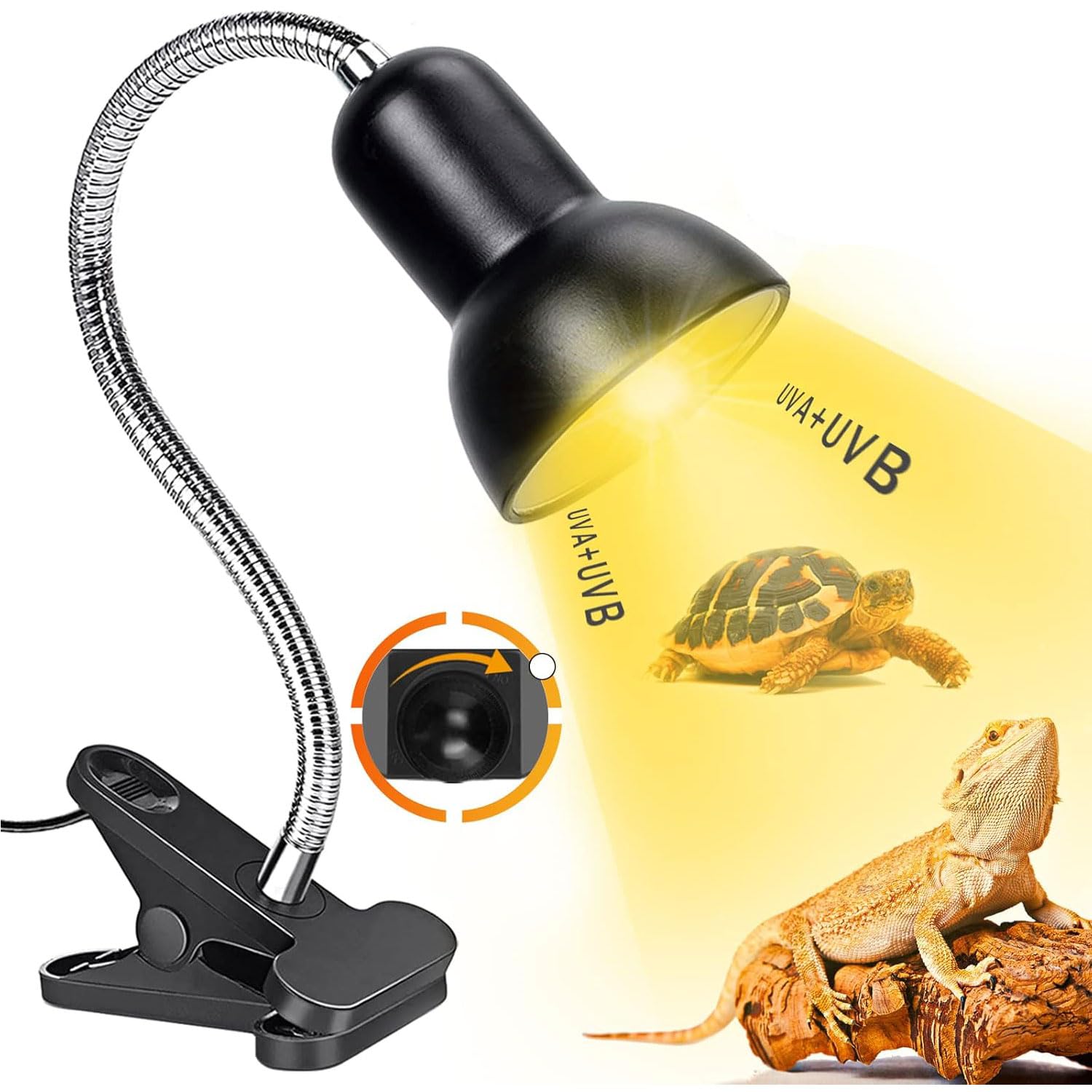 hisunfarm Tortoise Heat Lamp, Reptile Heat Lamp with Clamp Stand, 360° Rotatable Dimmable UVB Light Reptile Kit for Aquarium Turtle Lizards Bearded Dragon Snake Terrarium Amphibian