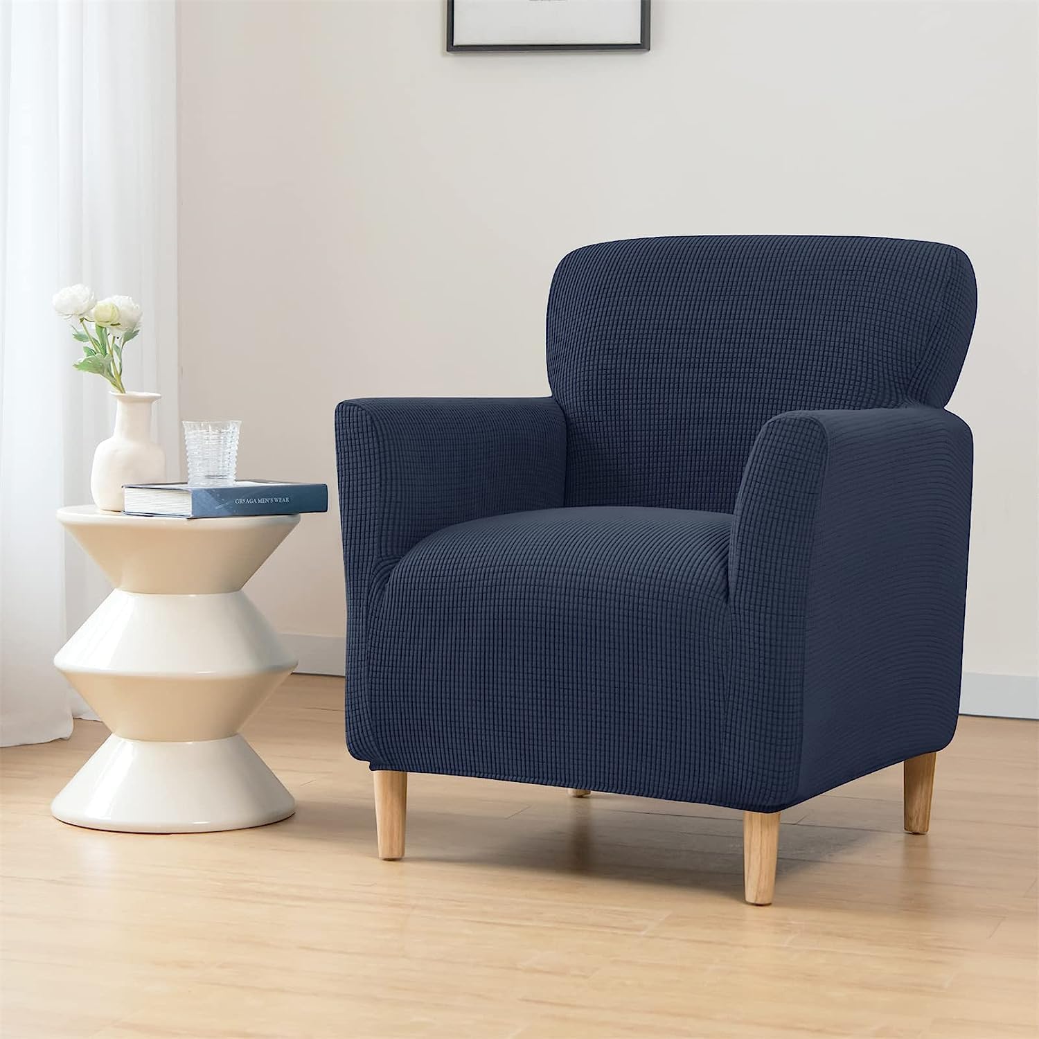 Housse De Fauteuil Extensible 2 Pièces - Protection Antidérapante Pour Canapé Chesterfield - Beige