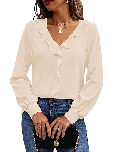 Halife Womens Dressy Casual Blouses Long Sleeve Business Tops Ruffle