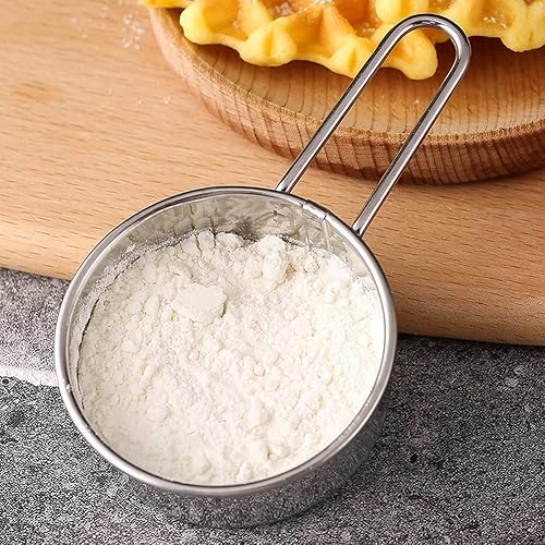 Miniatura 7 de luzen 2 tamices de harina de acero inoxidable redondos de mano de malla fina para hornear, polvo, azúcar, café, té (plata)