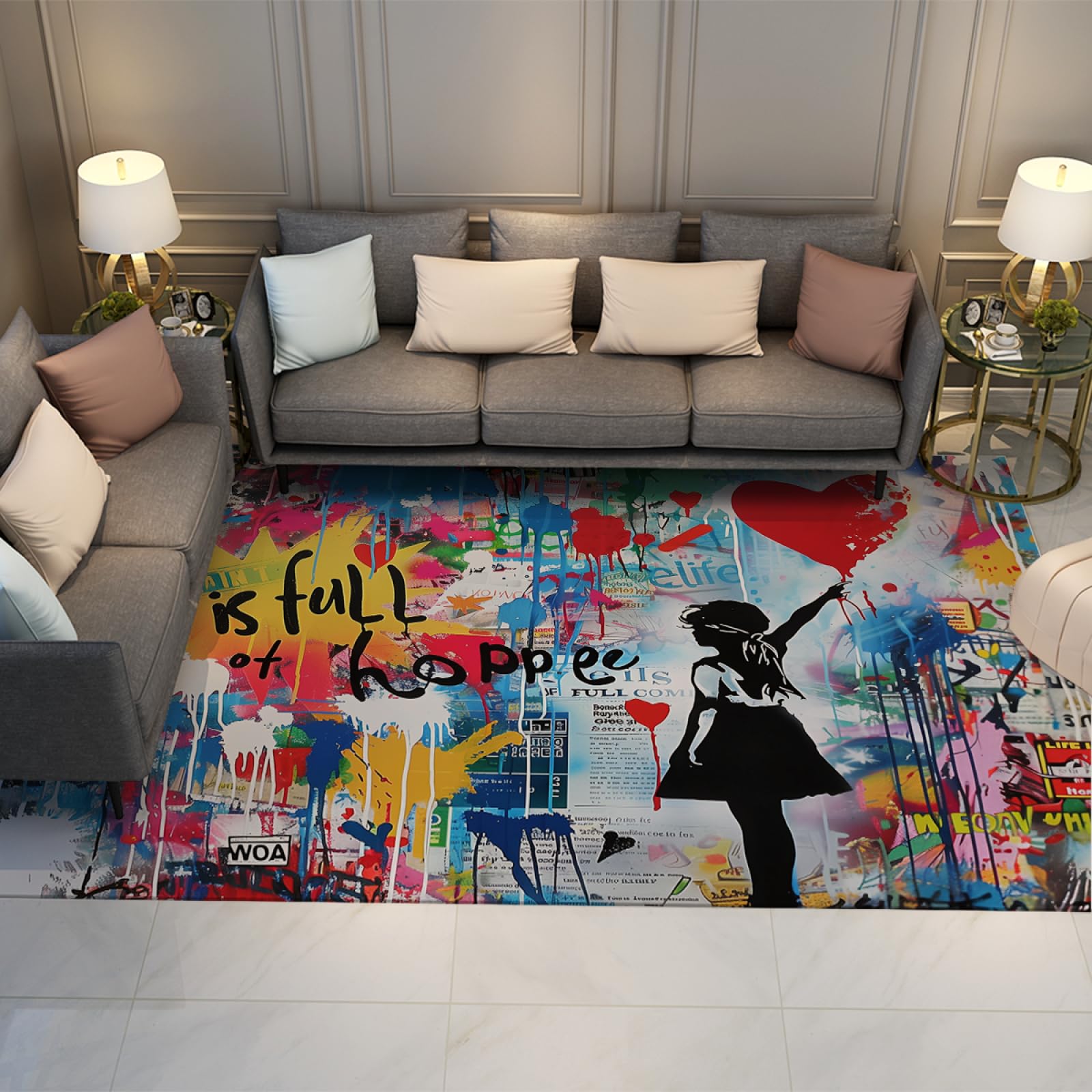 Tapis Banksy Balloon Girl 100x150cm pour salon et chambre