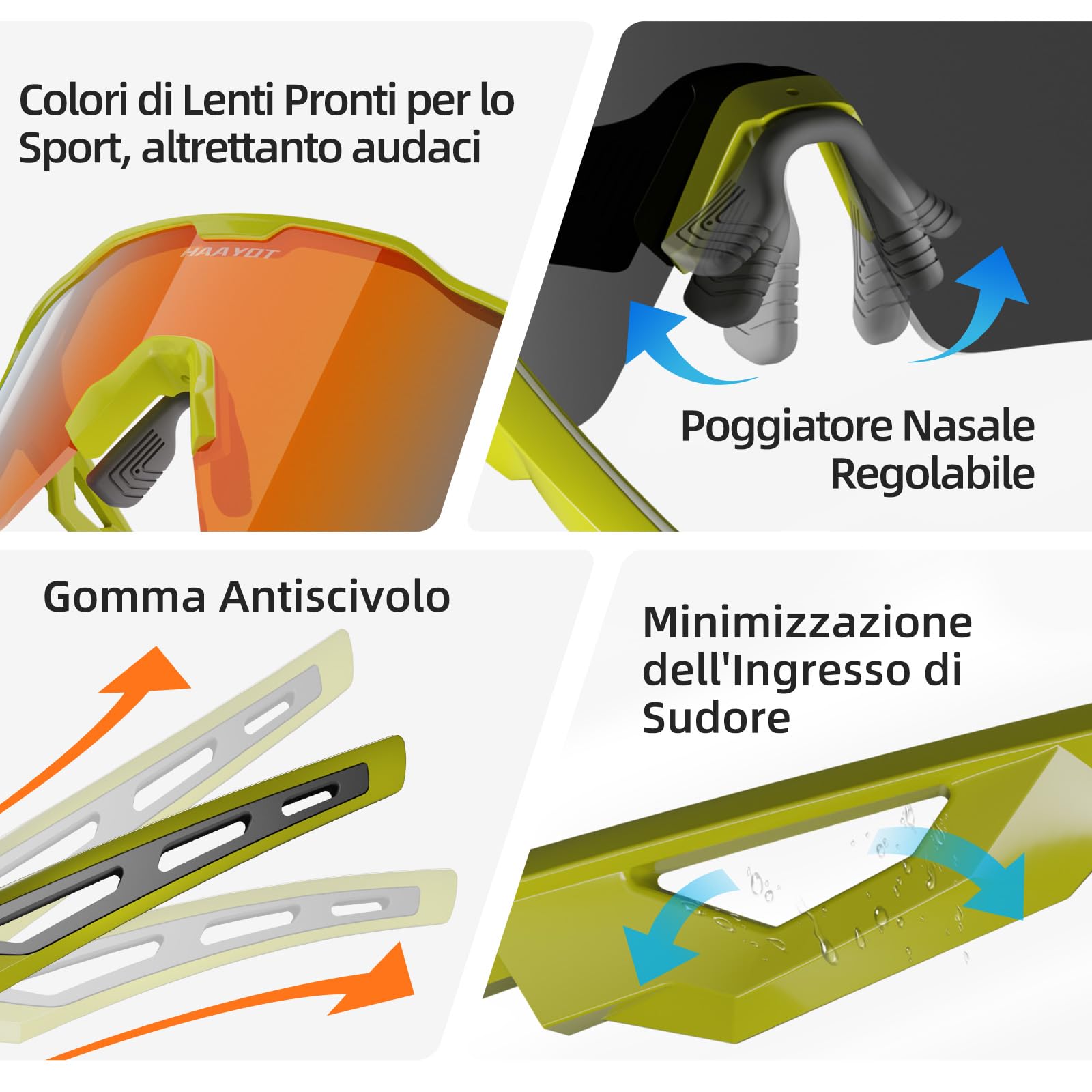 HAAYOT Occhiali da Ciclismo Polarizzati per Uomini Donne Sport Occhiali da Sole con 5 Lenti TR90 Telaio Mountain Bike Occhiali MTB Occhiali Corsa Pesca 5