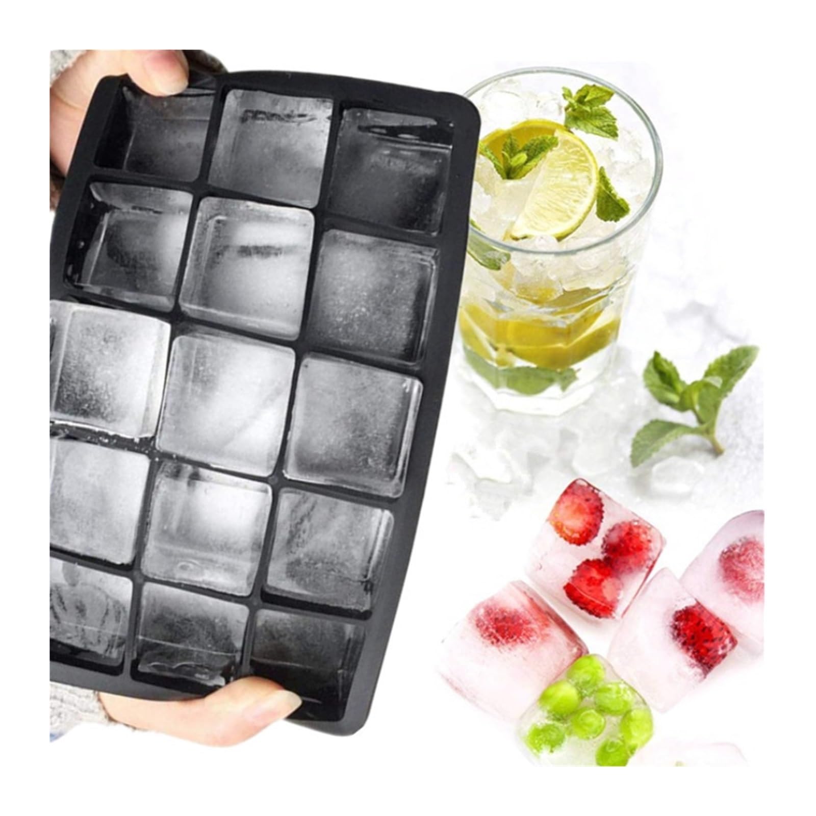 Vassoio per cubetti di Ghiaccio Stampo in Silicone Resistente a 15 Griglie Vassoio Quadrato Grande Creatore di stampi Bar Pub Wine Ice Blocks Maker (Color : Blue with Lid)