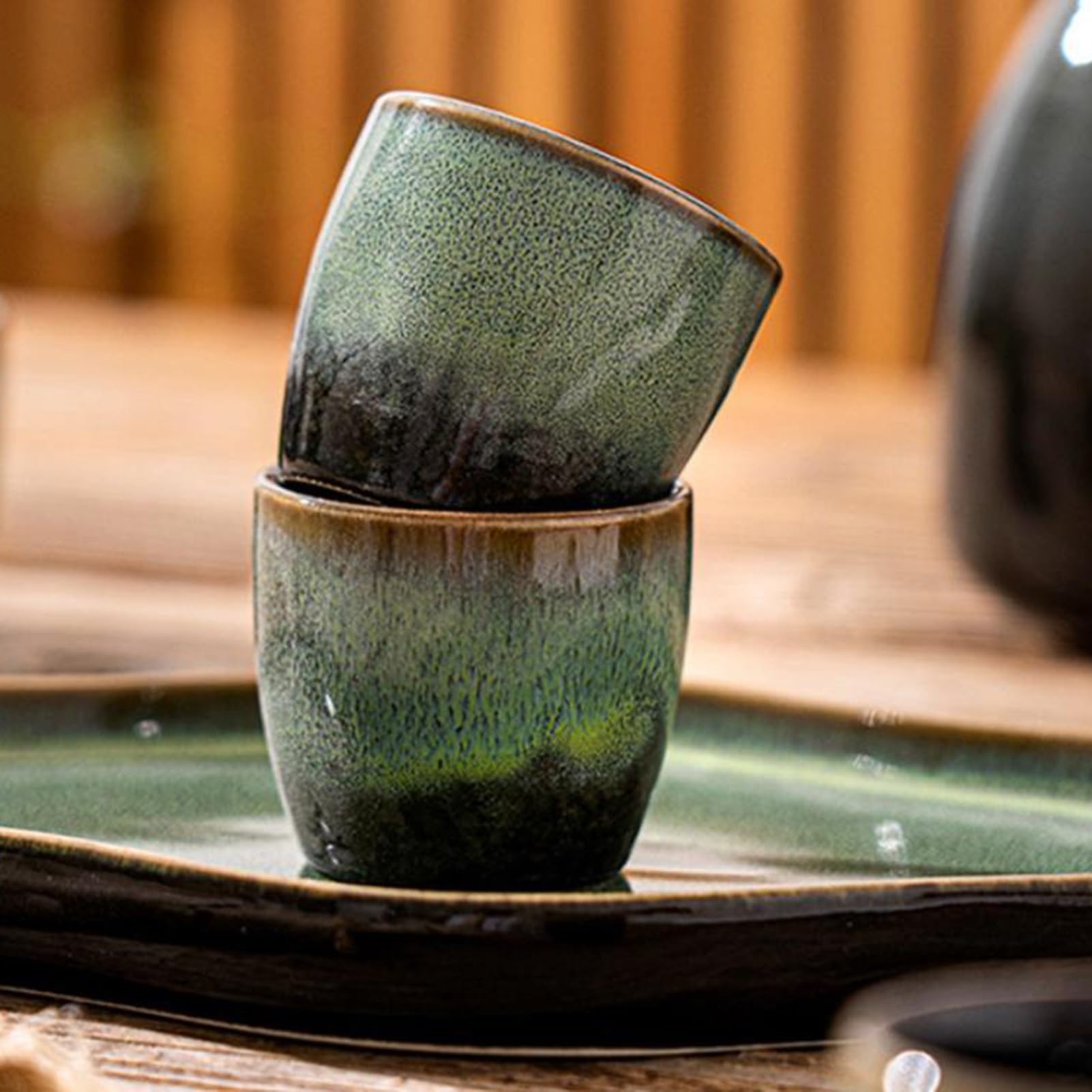 Vnook Japanisches Sake-Set,handgefertigten Weingläsern aus Keramikmaterialien,für kalten Sake, warmen Sake, Shochu und Tee(Blue)