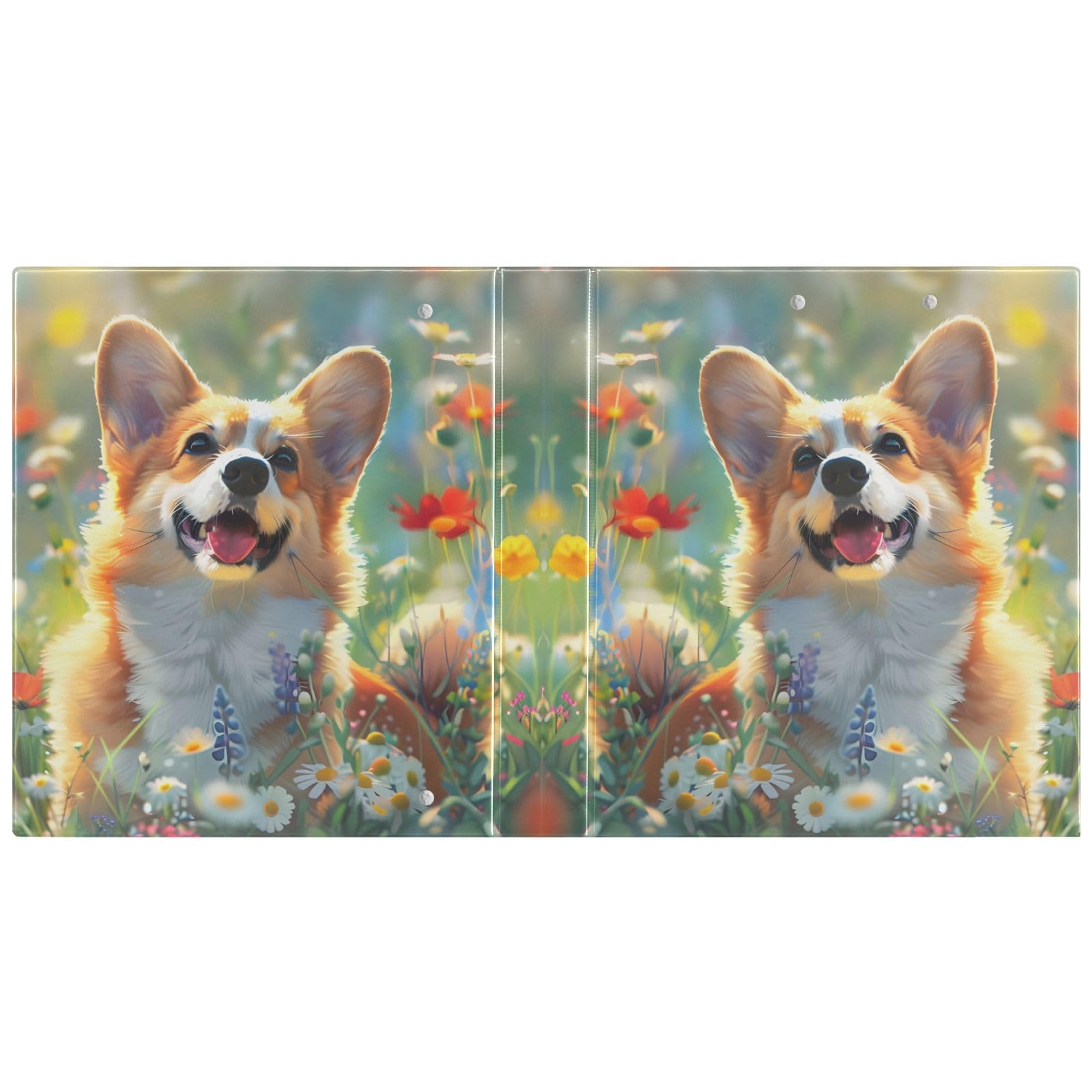Happy Corgi in Spring Field - Raccoglitore a 3 anelli, 3,8 cm, contiene 200 fogli con 3 tasche interne in PVC trasparente, per scuola e ufficio