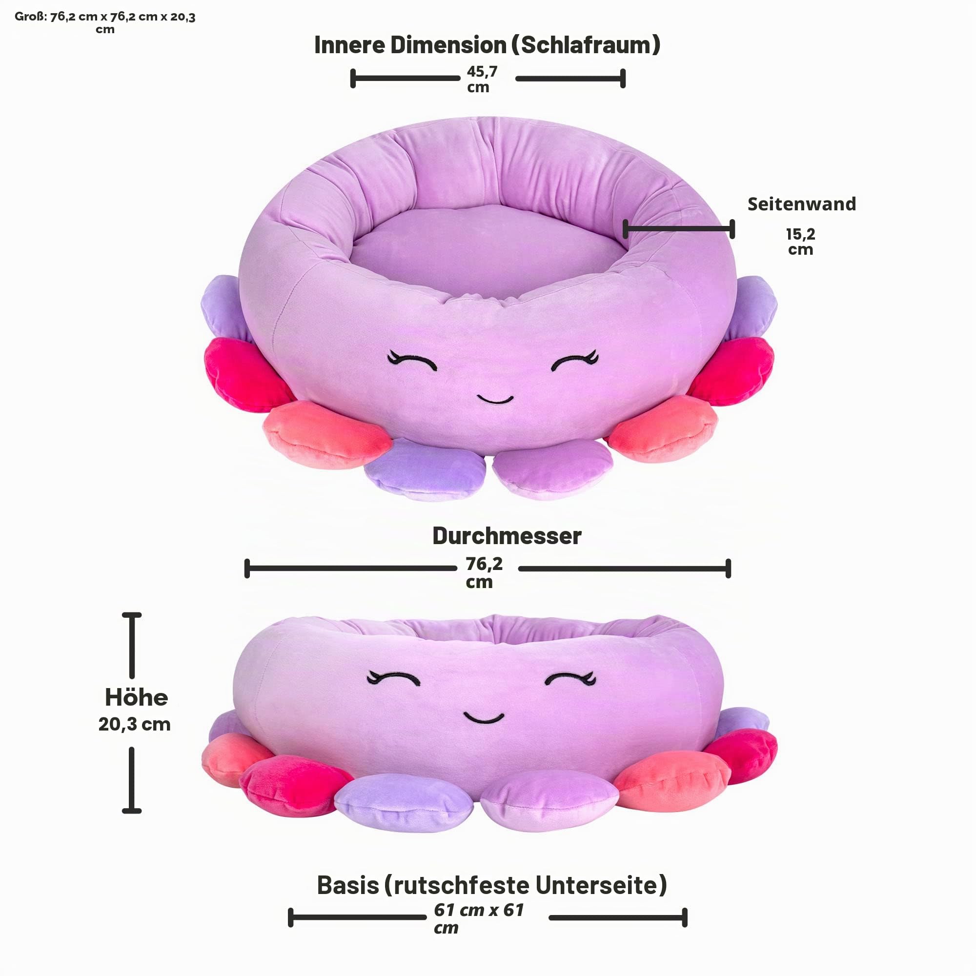 Squishmallows JPT0088 - Beula der Oktopus Tierbett 75 cm, offizielles Jazwares Plüsch, superweiches Haustierbett