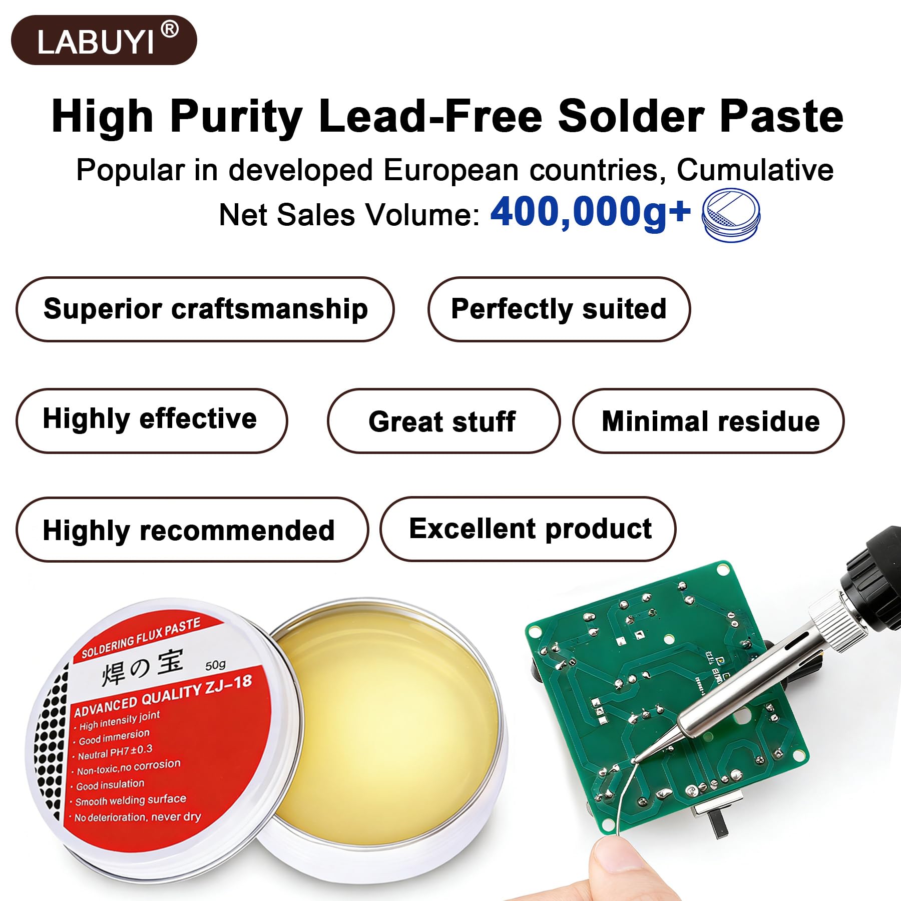 50g Pasta saldante stagno,Flussante,Pasta saldante,Pasta per saldare a stagno,Grasso Saldatura a Stagno,Senza pulizia,per saldatura per PCB,BGA,SMD,PGA (Peso netto: 50g)