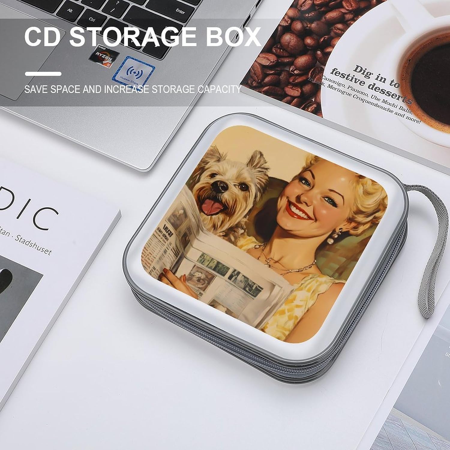 Lady And Yorkshire Terrier Puppy Dog Protective CD Case Storage Rack 40 Capacity DVD Holder Organizer Car Travel