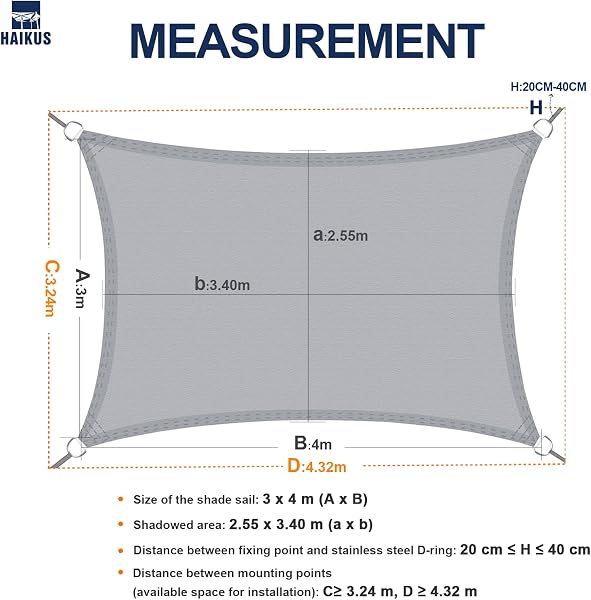 HAIKUS Toldo Vela de Sombra Exterior Rectangular 3x4m Protección UV PES Impermeable, Lona Sombra para Terraza Jardín - Arena - 4