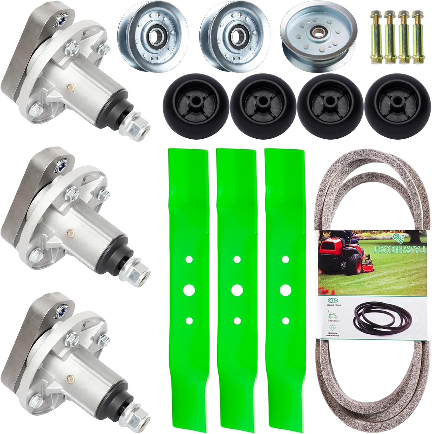 48 inch Deck Rebuild Kit - Fits John De ere 48" L120 L130, 3 Spindles (GY20050)+3 Blades(GX20250)+2 Idler(GY20067)+1 Idler(GY22082)+1 Belt(GY20571)+4 Wheels