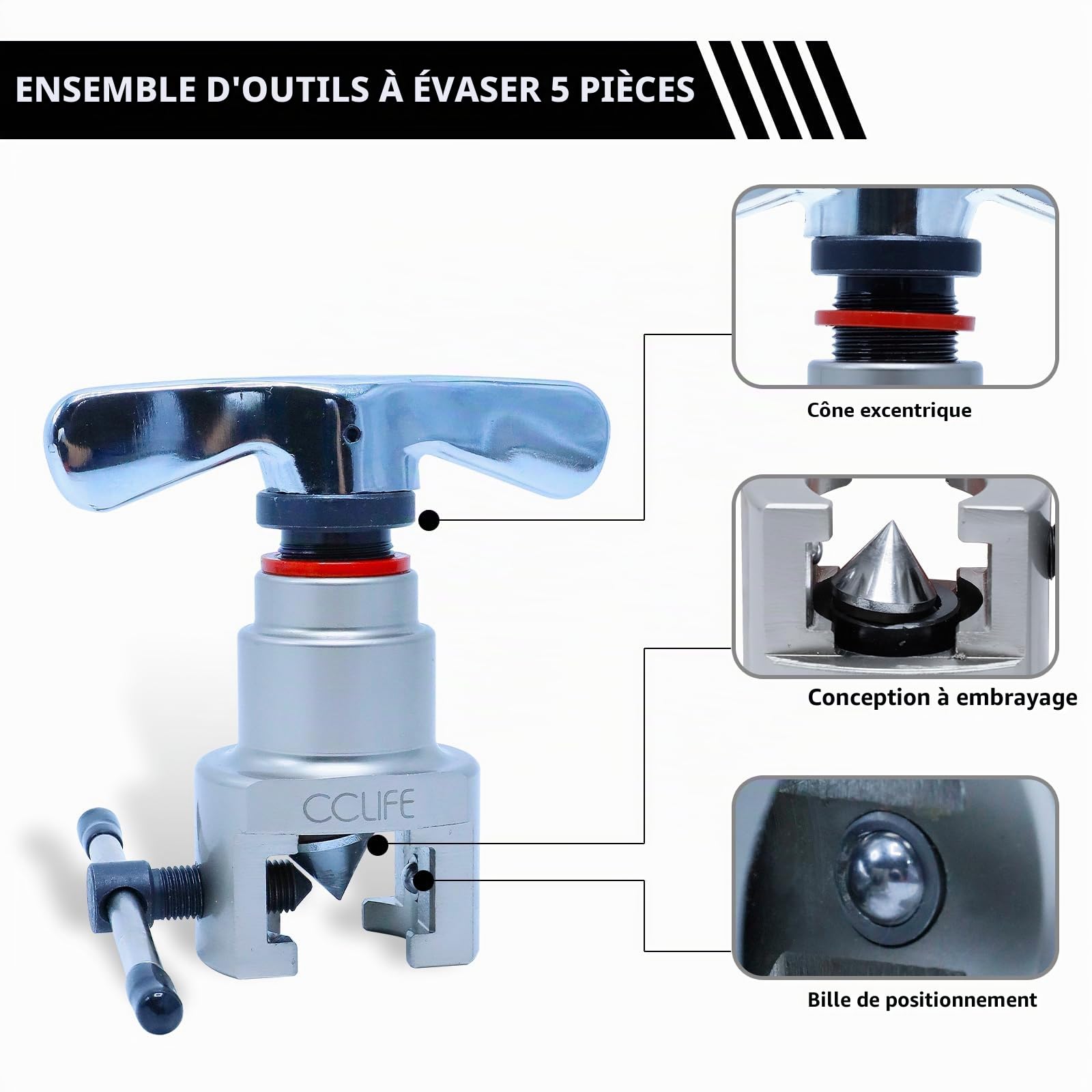 CCLIFE Outil D'évasement Excentrique à 45 Degrés, Dudgeonnière Kit de Coupe-Tube, Outil D'Évasement De Tuyau Pour Climatisation, Tube en Cuivre, Laiton, Plastique, Aluminium