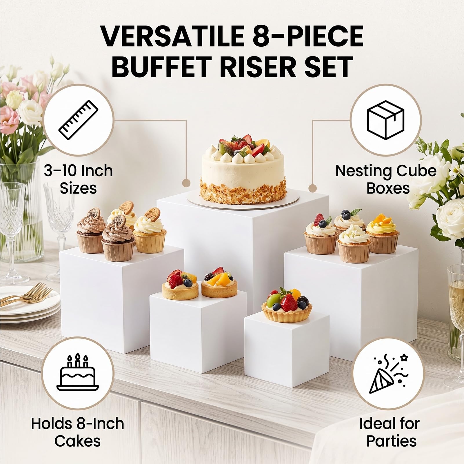 FTVOGUE Alzate per Buffet in Acrilico Bianco, Espositori Robusti da 3-10