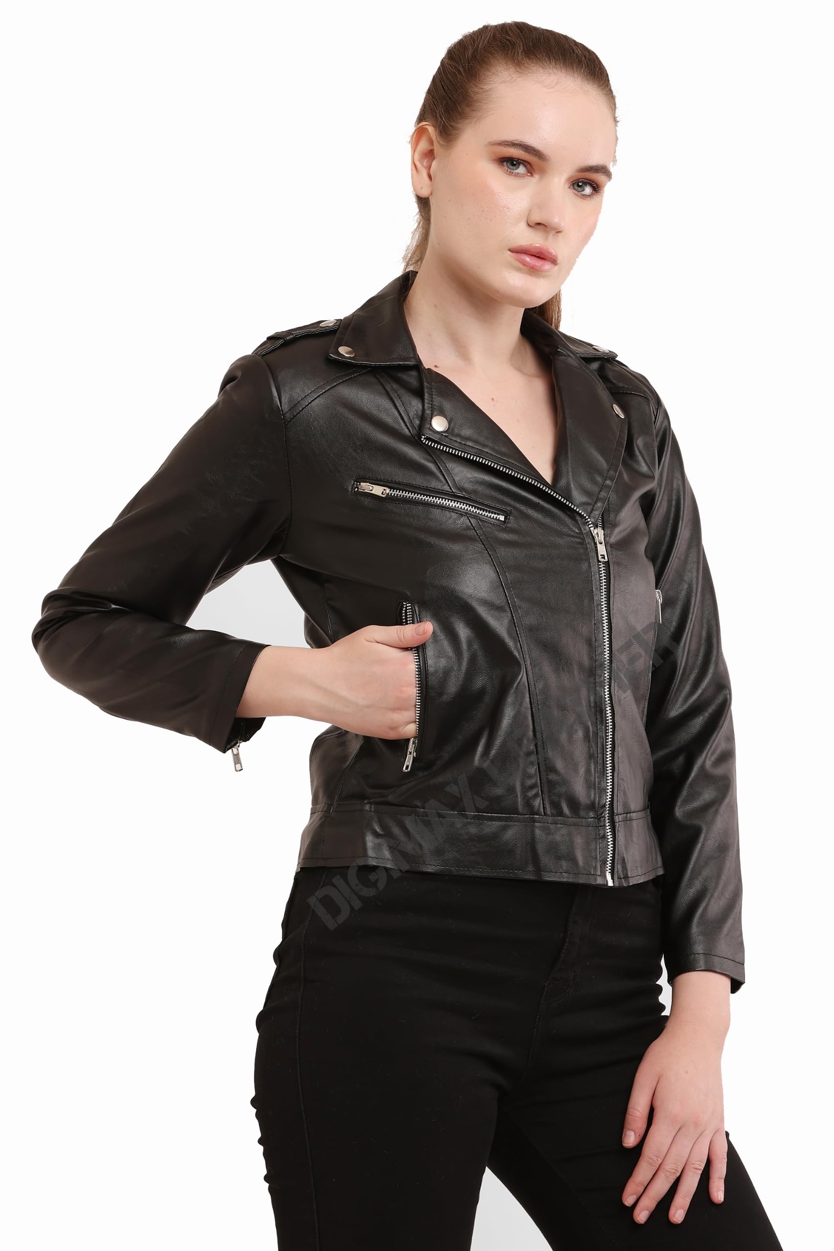 digimax leather Women's Solid Biker Jacket Standard Length-picture-59