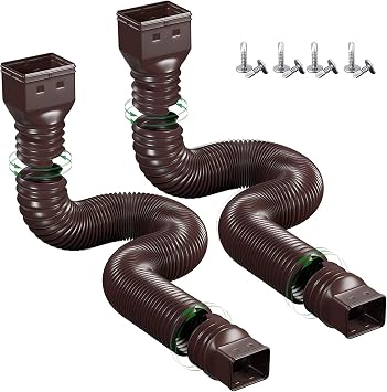 2 Pack Rain Gutter Downspout Extensions,Drain Downspout Extender Diverter, Flexible Downspout Extensions Can Extendable from 21 to 60 Inches Brown