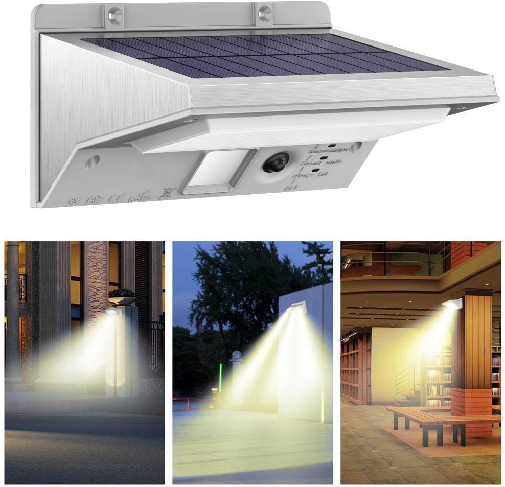 Motion Sensor Solar Lights Waterproof, VPRAWLS 21 LED PIR Motion Sensor Lights Stainless Steel Sconces 3 Intelligent Modes Solar Powered Waterproof Garden Patio Garage Pathway Security Lights