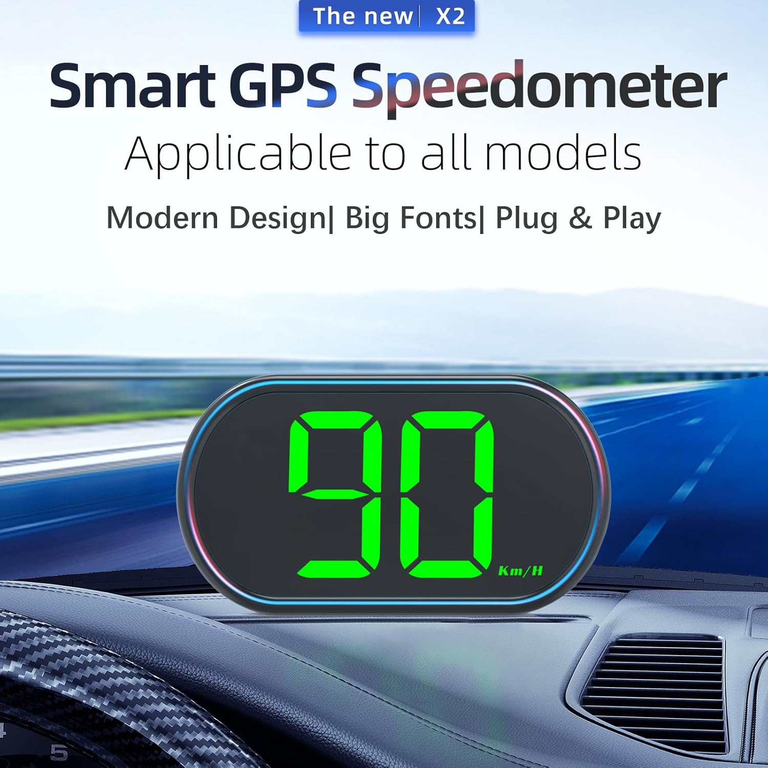 AZIJYV New Speedometer HUD GPS Digital Speed Meter MPH Car Head Up Display Suitable for All Cars,USB Cable Plug & Play