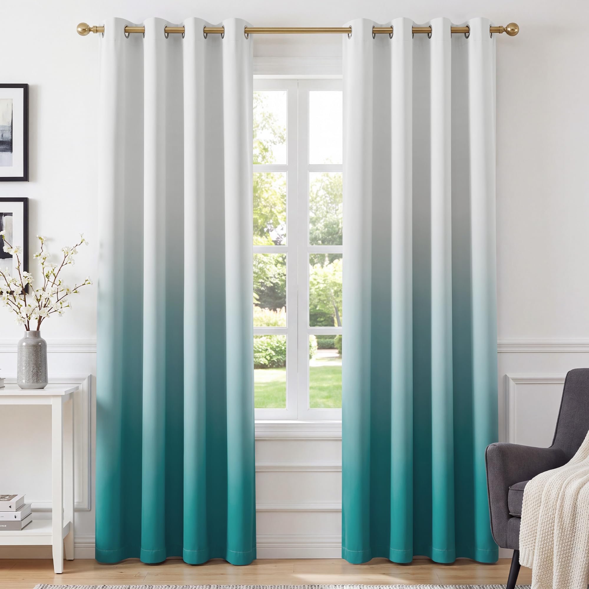 PONY DANCE Blackout Curtains for Bedroom, Gradient Teal, 2 Panels, 52 x 84 — image 1