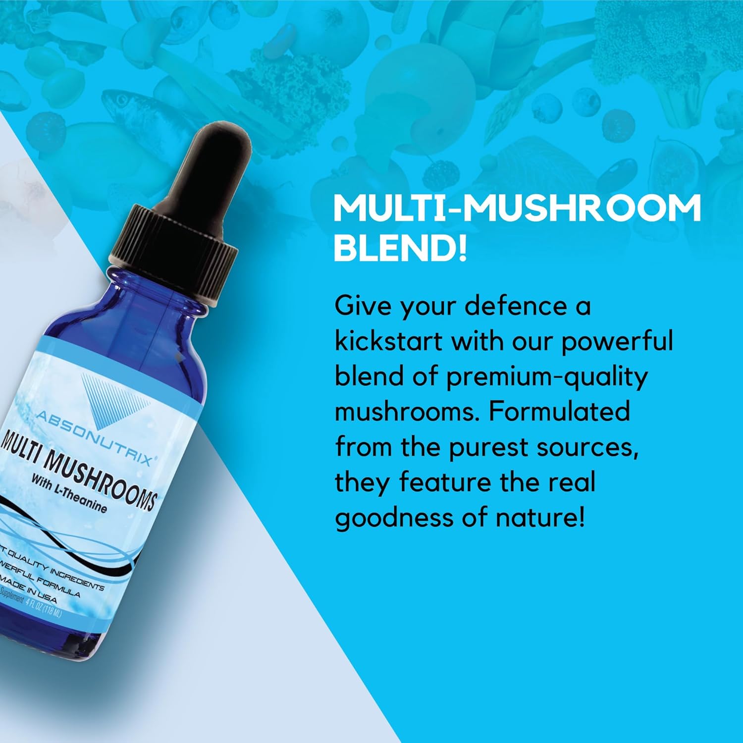 Absonutrix Multi Mushrooms l theanine Supplement, 390 mg, 4 Oz Liquid, 302 Servings, Made in USA, Quick Absorption, Quality Potent Ingredients, Non-GMO, GMP Certified Facility, Cruelty-Free Products
