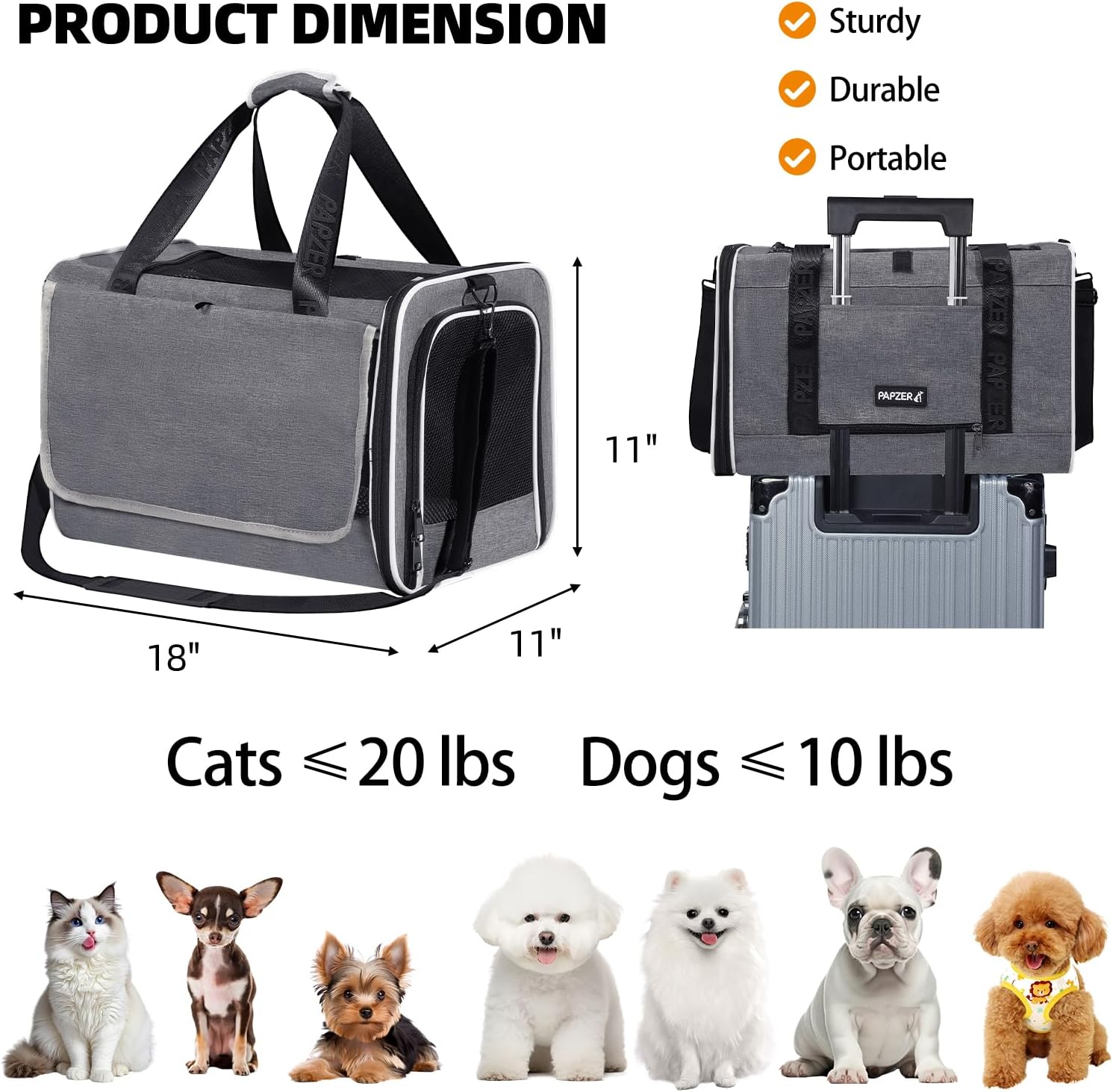 Top Loading Medium Cat Carrier with Privacy Curtain, Soft-Sided Small Pet Travel Crate Vet Visit, Little Puppy Dog Kennel Bag Suitcase Luggage Sleeve, 18x11x11 Inch Grey