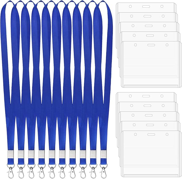 nuoshen Lanyard Card Holder, 40 pcs Waterproof Name Tag Badge Transparent Conference Work Pass ID Card Holders for Office & Exhibition