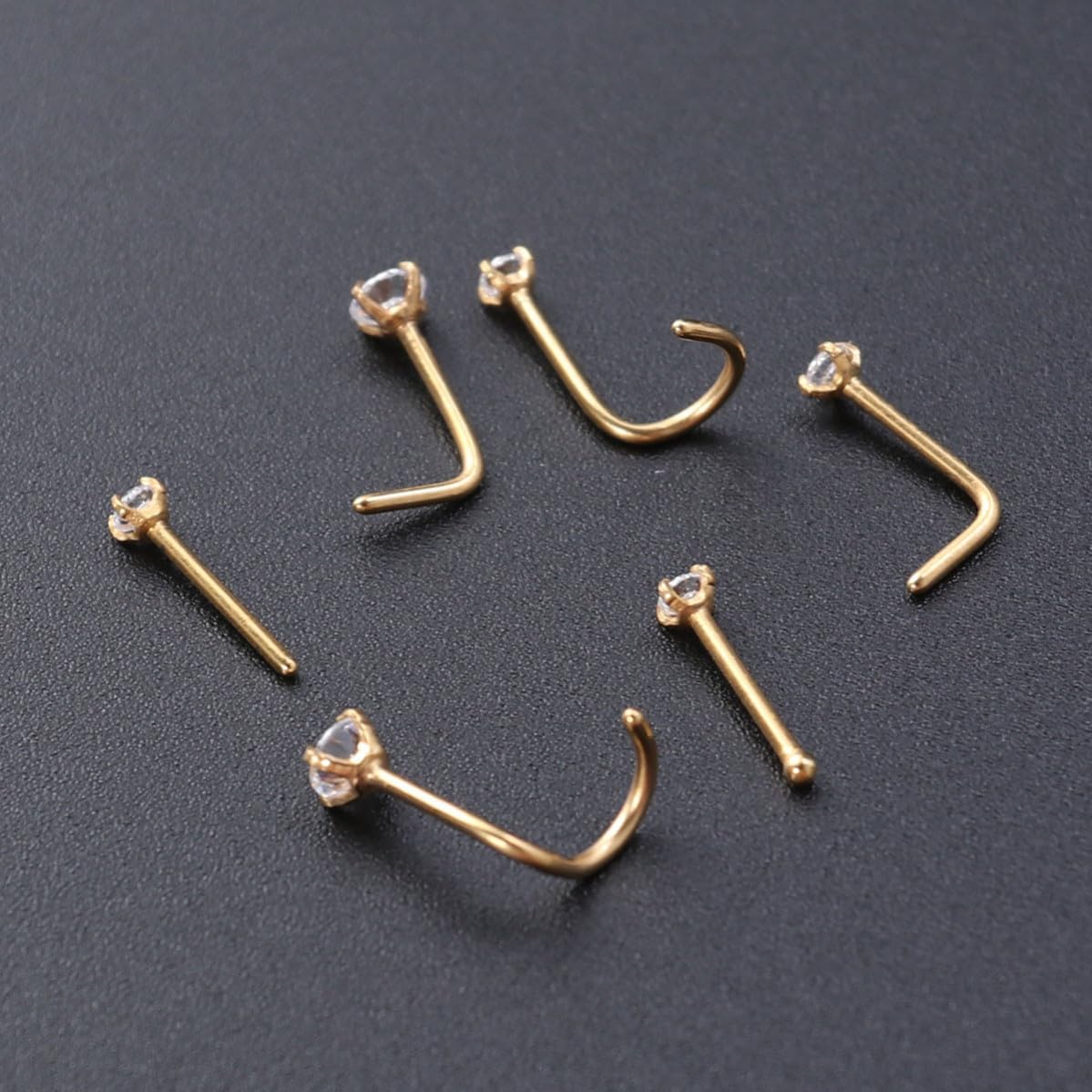 6pcs Zircon Nose Six Piece Set Stainless Steel Gold Piercing Jewelry