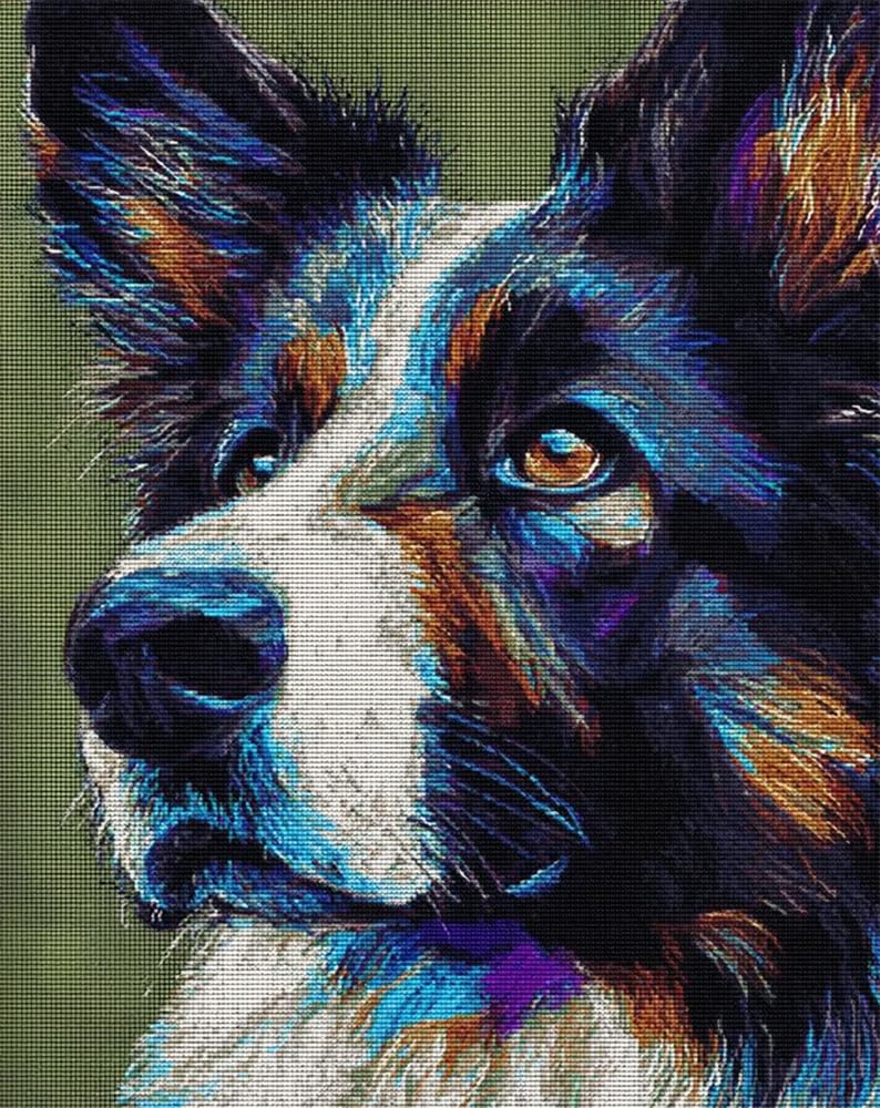 Kitquiver Rug Kits For Adults Latch Hook Pre Printed Animal Dog Head Portrait 21X29in/55X75cm Diy Crochet Yarn Embroidery Handmade Needlework With Printed Canvas For Home Decoration