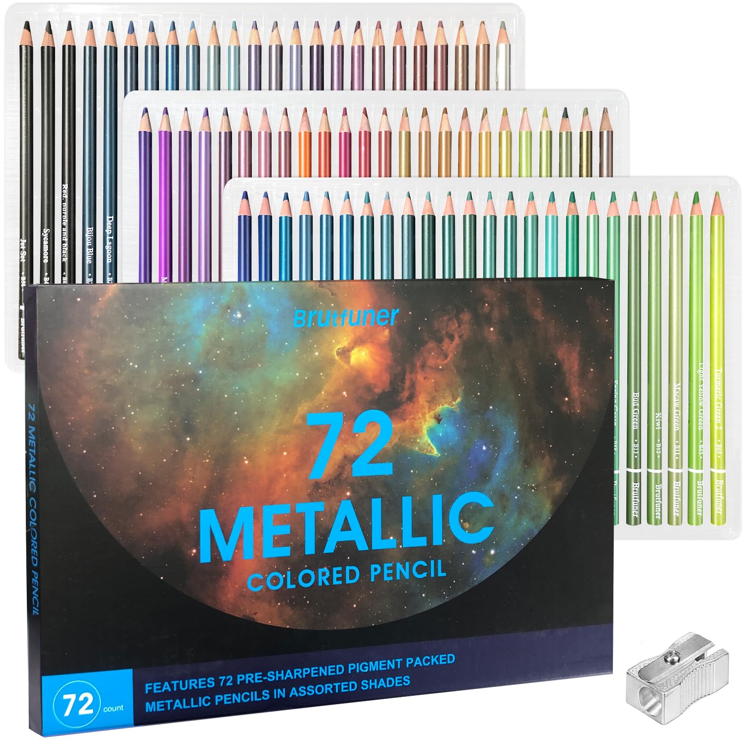 LBW 72 Metallic Colored Pencils for Adult Coloring, Soft Core Coloring Pencils with Vibrant Color, Ideal for Artists Drawing Blending Sketching