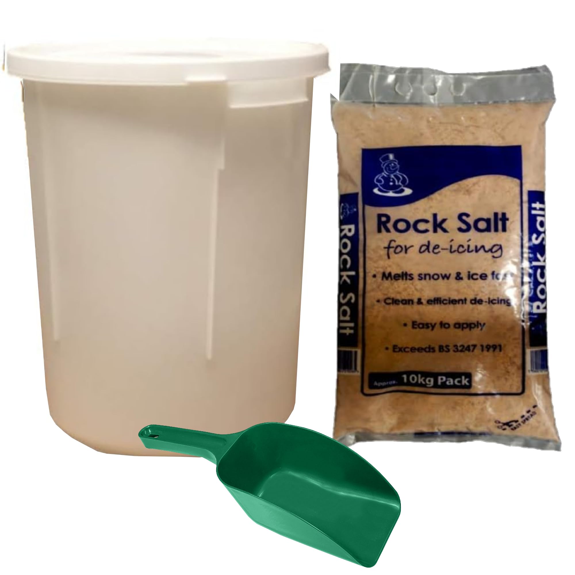 Ketoplastics White 25L Grit Bin With 10Kg Brown Rock Grit Salt Ice Snow & Scoop Shovel