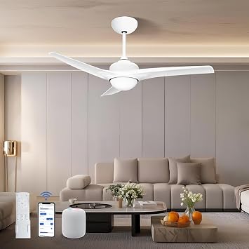 LAC D LIGHTINGS 52 inch Ceiling Fan with Light, Low Profile Ceiling Fans with Lights and Remote, Smart Fans, Flush Mount Garage Ceiling Fan, Quiet Reversible Modern Fan for Bedroom, Farmhouse