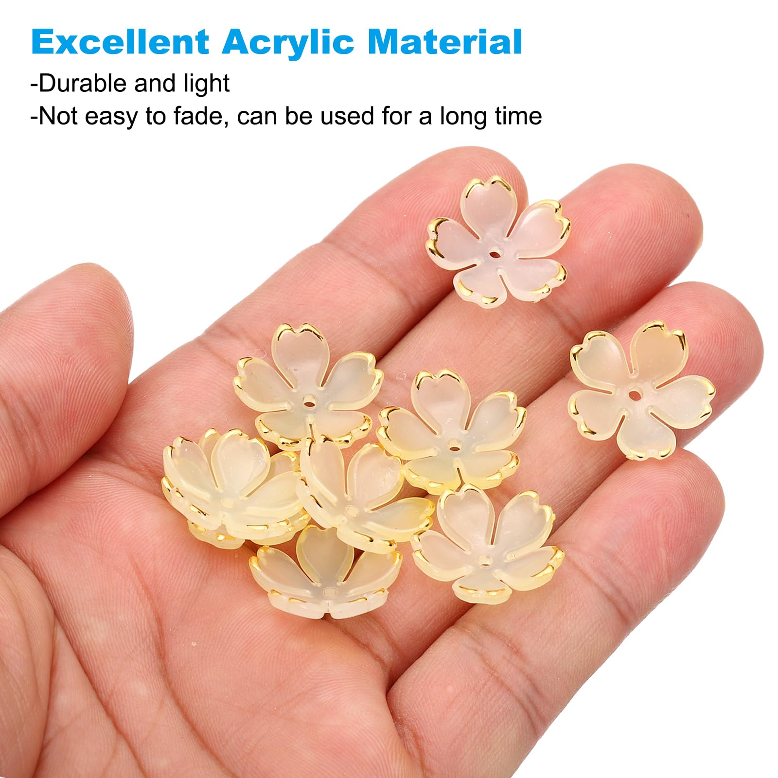 PATIKIL Acrylic Flower Beads, 100 Pcs 18mm Gold-Plated Gradient Cherry Blossom Floral Spacer Beads for Bracelets Earrings - Image 3